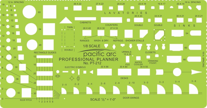 Pacific Arc Template: Pro Home Planner, 112 Openings, 1/8"" Scale 5.125"" x 9.75""